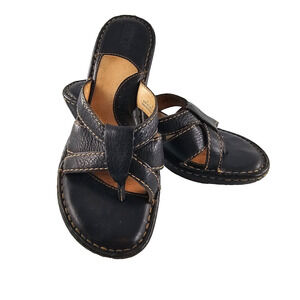 BORN BOC Women's Wedge Leather Sandals - Size 8 M/W Black W31870 Classic